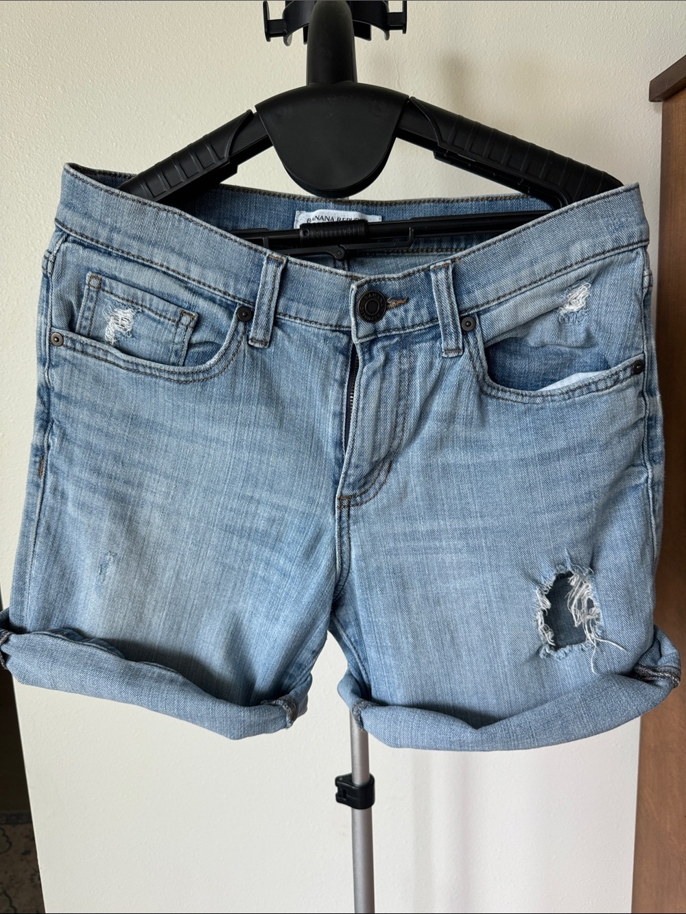 Banana Republic Light Blue Distressed Denim Jean Shorts